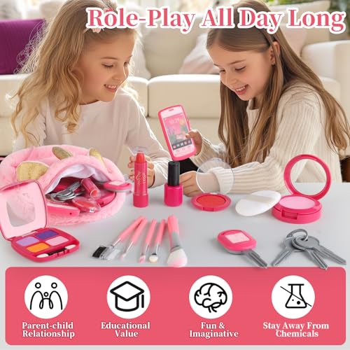 Woumserta Unicorn Pretend Makeup Set for Toddlers - Safe Play Makeup Kit for Girls Ages 3-6 with Storage Bag and Role-Play Accessories
