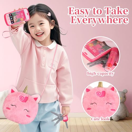 Woumserta Unicorn Pretend Makeup Set for Toddlers - Safe Play Makeup Kit for Girls Ages 3-6 with Storage Bag and Role-Play Accessories