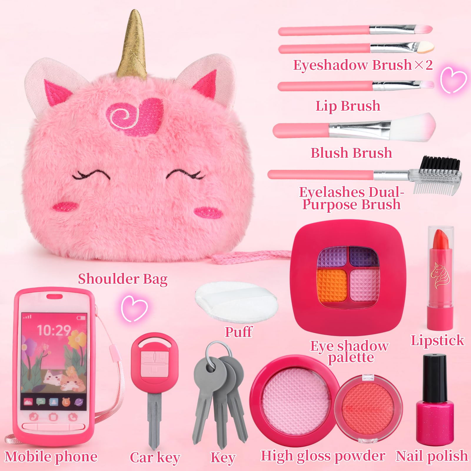 Woumserta Unicorn Pretend Makeup Set for Toddlers - Safe Play Makeup Kit for Girls Ages 3-6 with Storage Bag and Role-Play Accessories