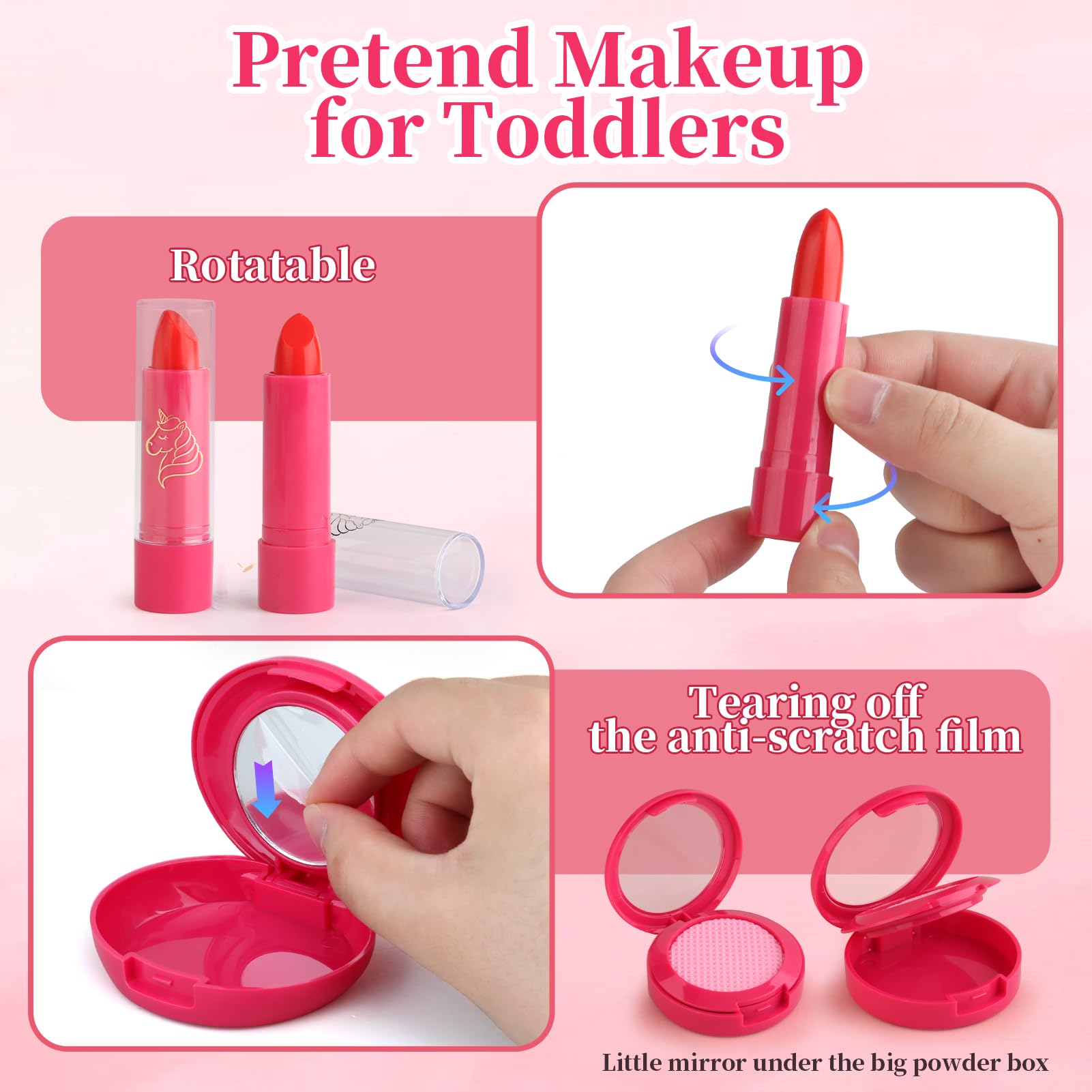 Woumserta Unicorn Pretend Makeup Set for Toddlers - Safe Play Makeup Kit for Girls Ages 3-6 with Storage Bag and Role-Play Accessories