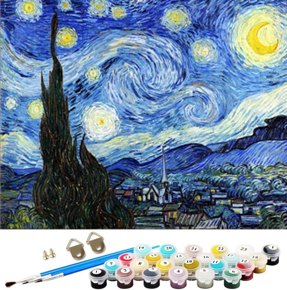 Wowdecor Paint by Numbers Kit - Starry Night Van Gogh 40x50 cm Stamped Canvas (No Frame) for Adults