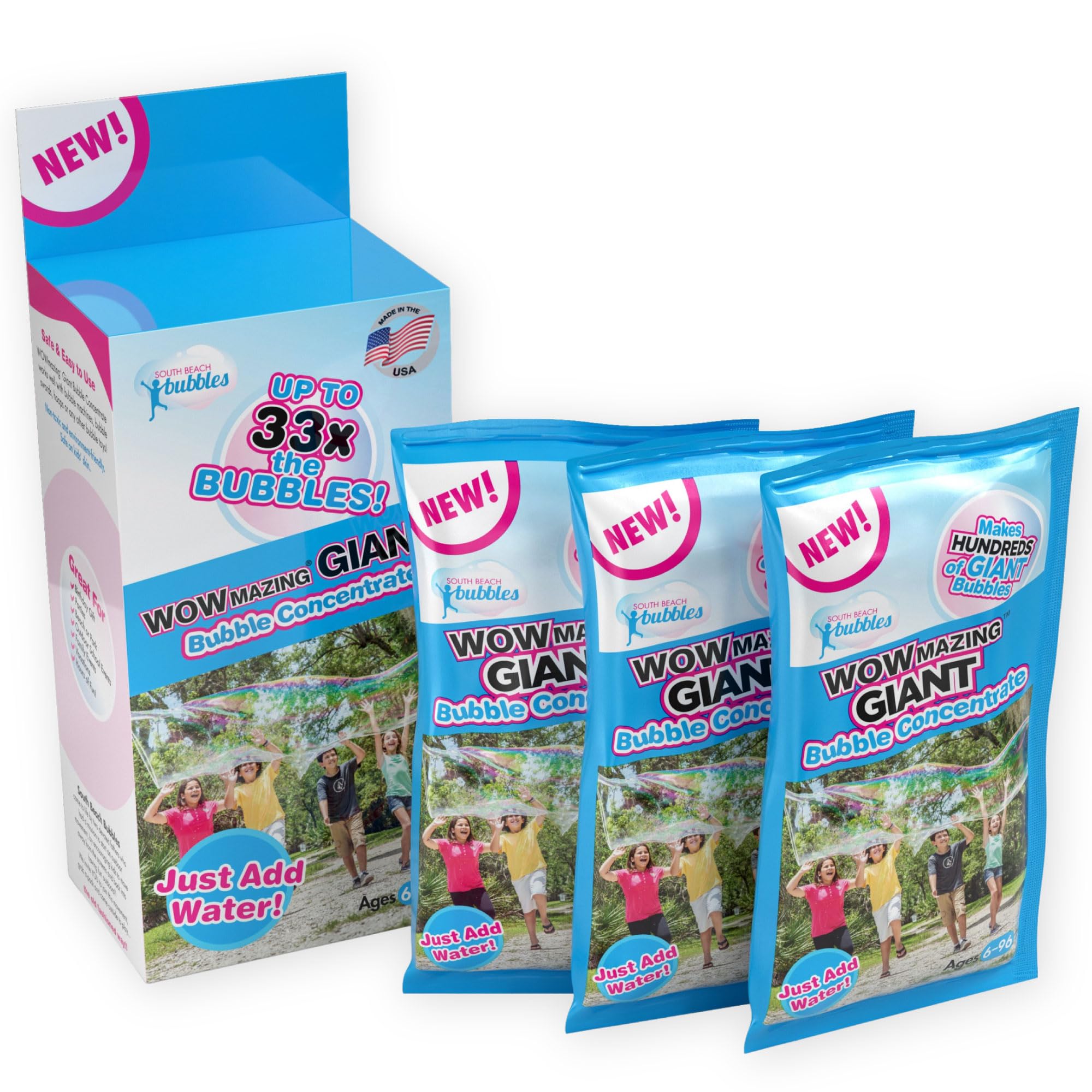WOWMAZING Big Bubbles Refill – 3-Pack Concentrate Makes 2.3 Gallons – USA Made