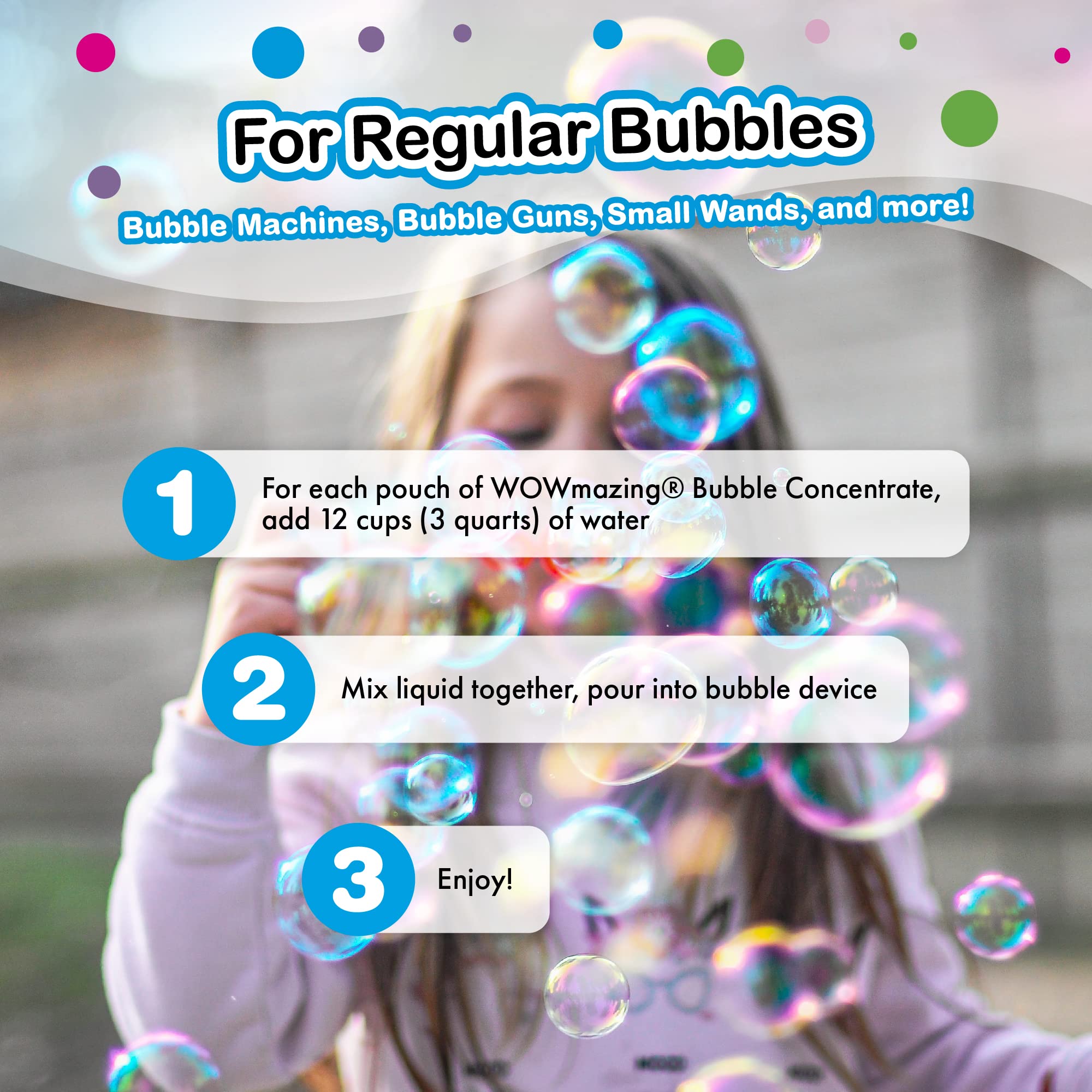 WOWMAZING Big Bubbles Refill – 3-Pack Concentrate Makes 2.3 Gallons – USA Made