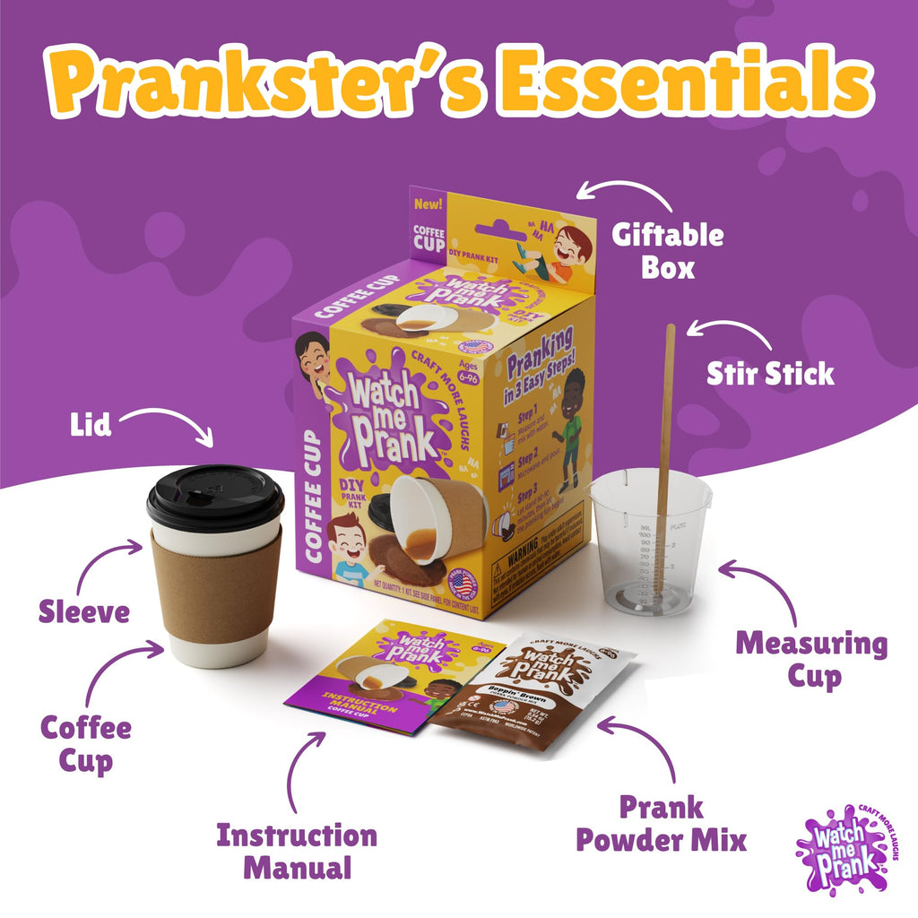 WOWMAZING WatchMePrank Coffee Cup Prank Kit – Realistic Fake Spill Gag Gift