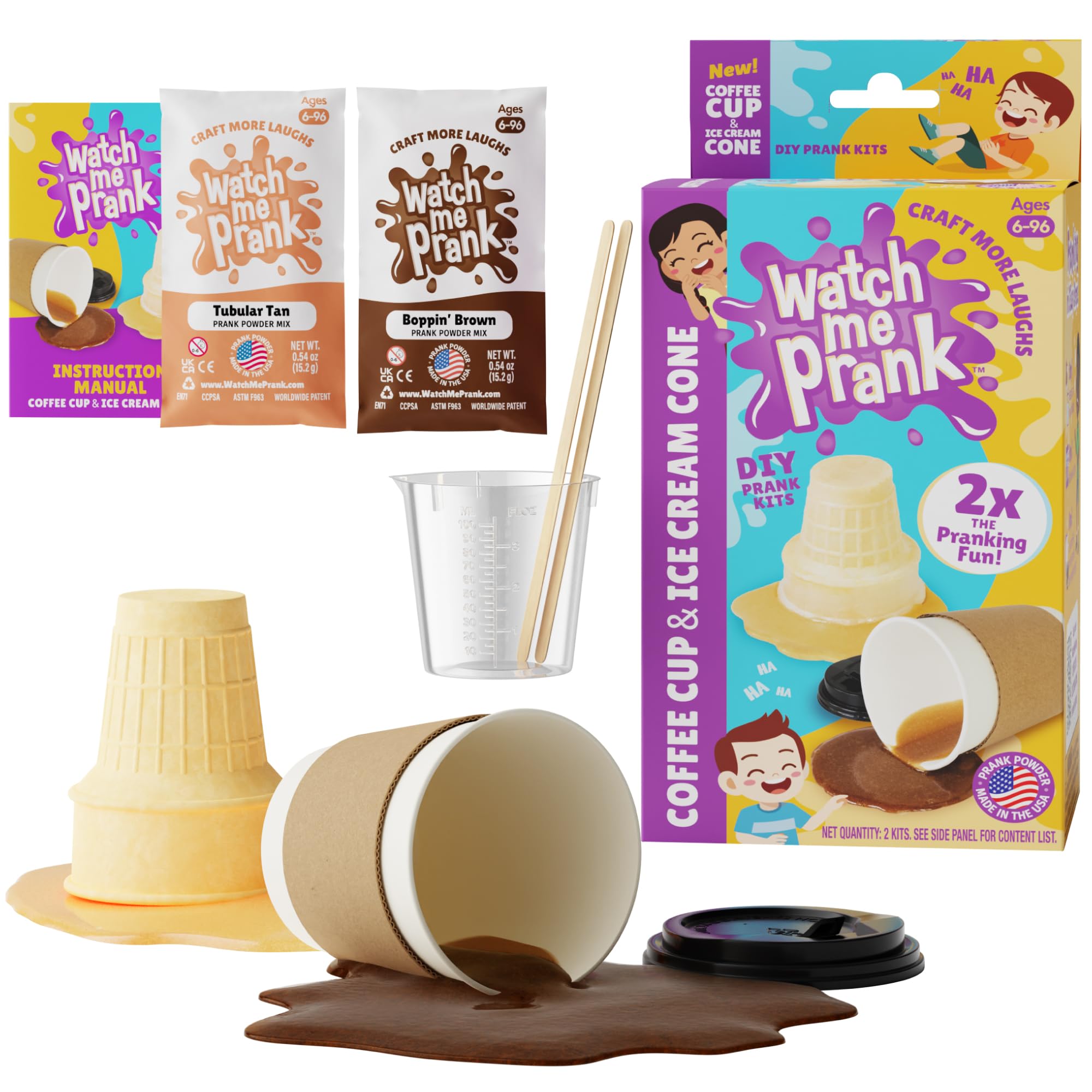 WOWMAZING WatchMePrank Ice Cream Cone & Coffee Cup Prank Kit – Realistic Spill Illusion Set for Kids & Adults