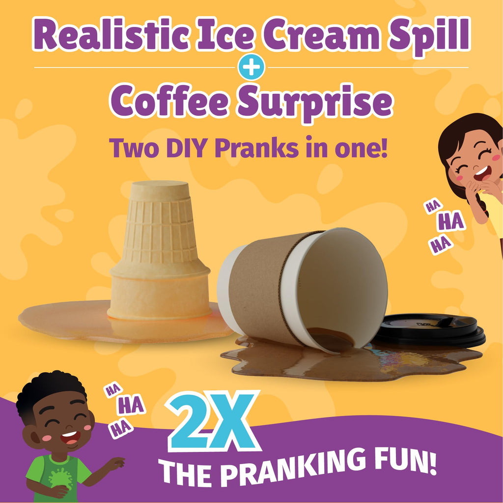 WOWMAZING WatchMePrank Ice Cream Cone & Coffee Cup Prank Kit – Realistic Spill Illusion Set for Kids & Adults