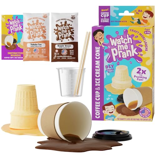 WOWMAZING WatchMePrank Ice Cream Cone & Coffee Cup Prank Kit – Realistic Spill Illusion Set for Kids & Adults
