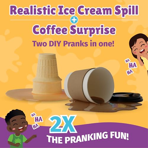 WOWMAZING WatchMePrank Ice Cream Cone & Coffee Cup Prank Kit – Realistic Spill Illusion Set for Kids & Adults
