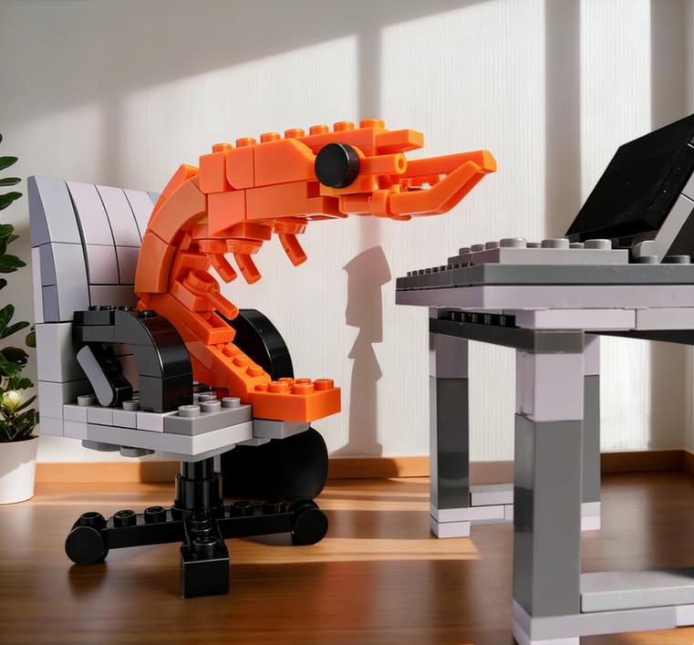 WOWOBONTOY Burnout Shrimp Building Blocks Set – 155 Piece Mini Figure Model Kit with Computer Desk for Office Desk Decor