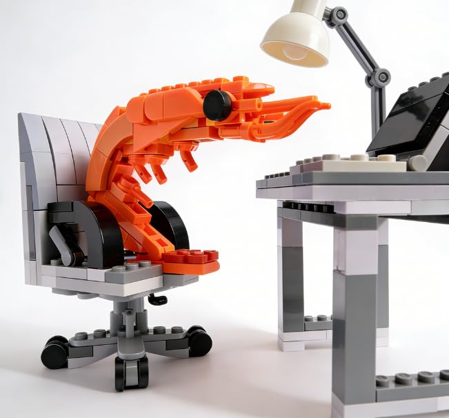 WOWOBONTOY Burnout Shrimp Building Blocks Set – 155 Piece Mini Figure Model Kit with Computer Desk for Office Desk Decor