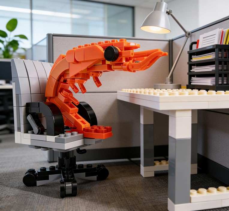 WOWOBONTOY Burnout Shrimp Building Blocks Set – 155 Piece Mini Figure Model Kit with Computer Desk for Office Desk Decor
