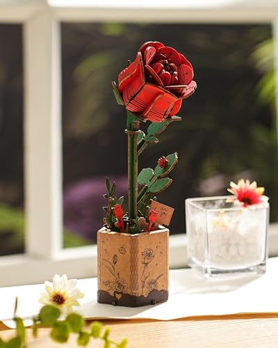 Wowood 3D Wooden Rose Puzzle – 106-Piece DIY Flower Model Kit for Adults