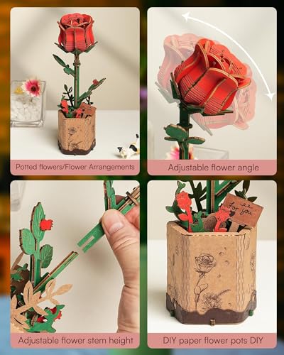 Wowood 3D Wooden Rose Puzzle – 106-Piece DIY Flower Model Kit for Adults