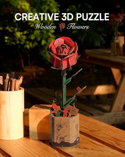 Wowood 3D Wooden Rose Puzzle – 106-Piece DIY Flower Model Kit for Adults