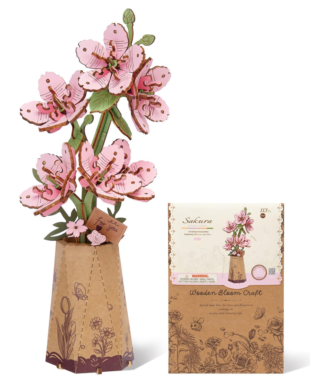 Wowood 3D Wooden Sakura Puzzle - 113-Piece Cherry Blossom Building Kit for Adults, DIY Craft, Home Decor
