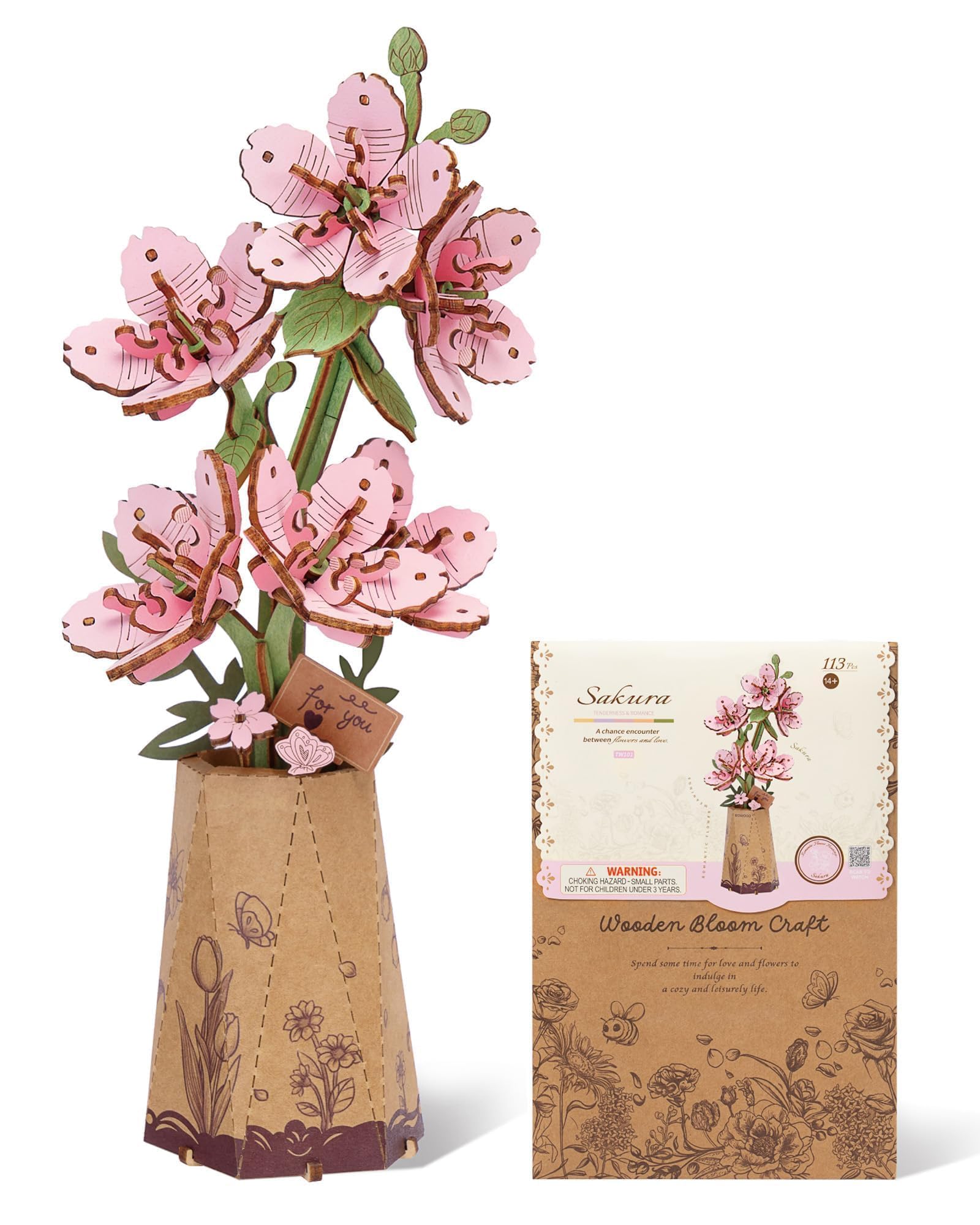 Wowood 3D Wooden Sakura Puzzle - 113-Piece Cherry Blossom Building Kit for Adults, DIY Craft, Home Decor