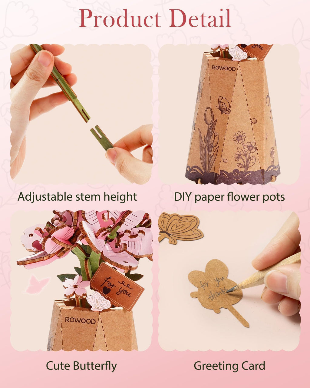 Wowood 3D Wooden Sakura Puzzle - 113-Piece Cherry Blossom Building Kit for Adults, DIY Craft, Home Decor