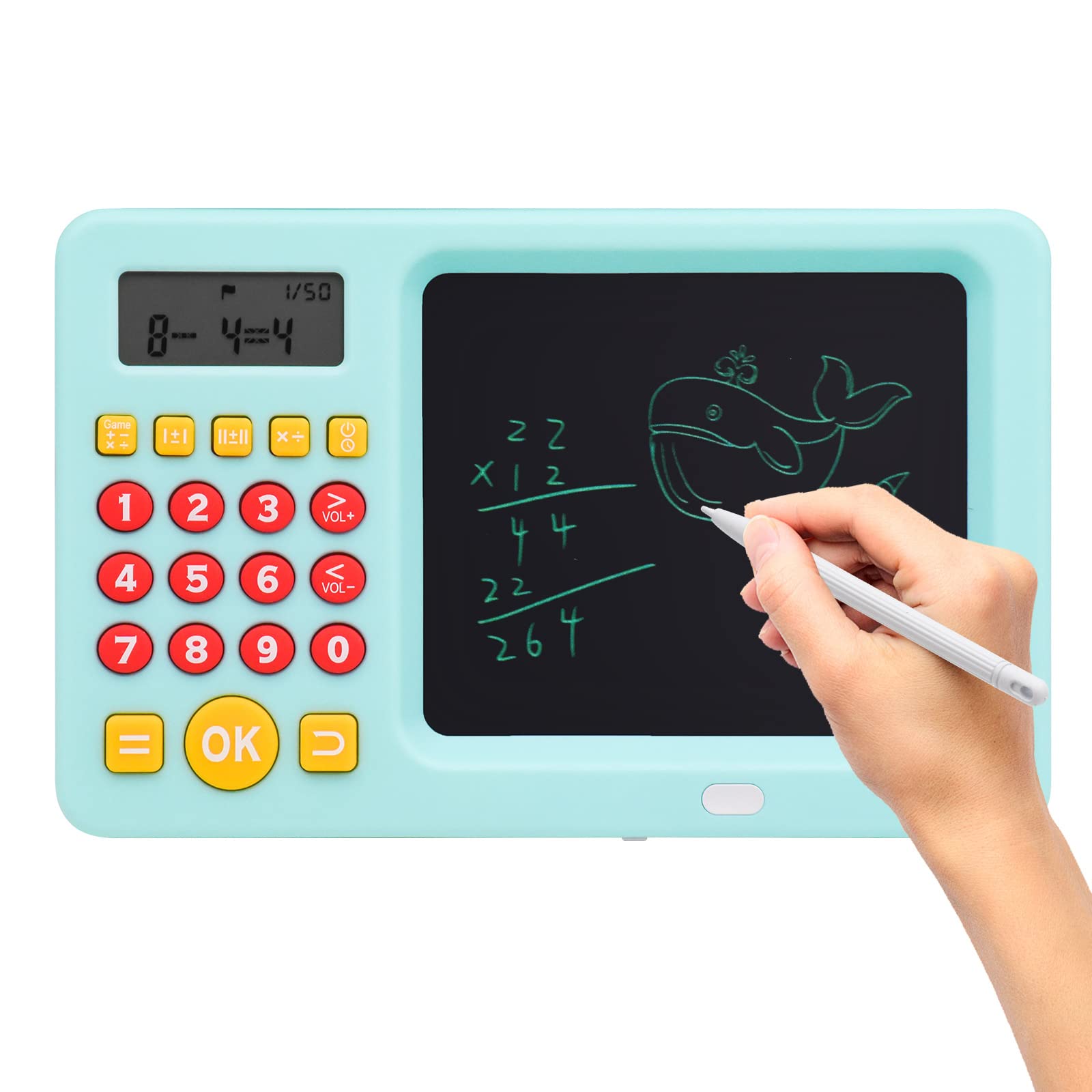 WOZADU Math Games for Kids 5-8, LCD Writing Tablet with Educational Math Learning Games, Birthday Gift for Boys Girls (Blue)