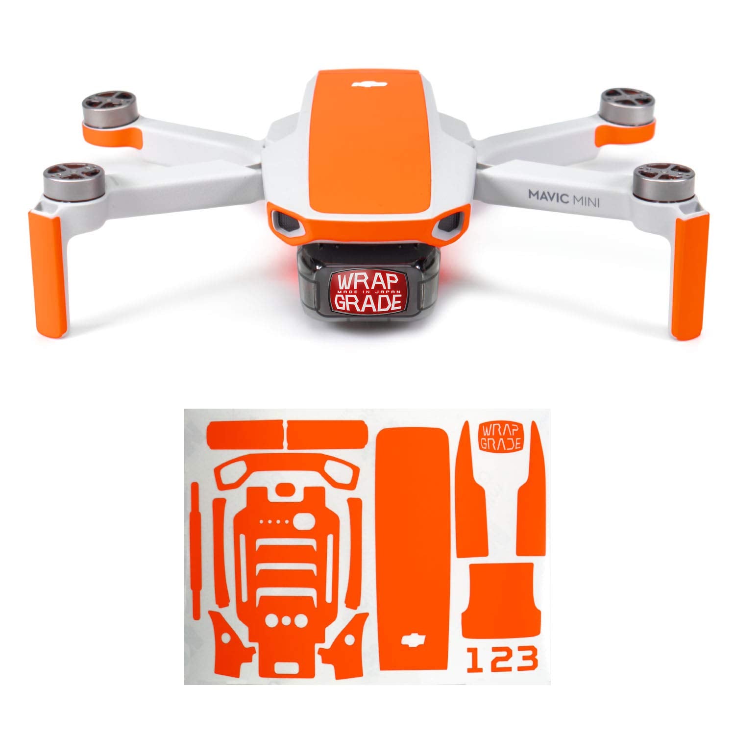Wrapgrade Neon Orange Accent Skin for DJI Mavic Mini / 2 SE / 4K – Fluorescent Semi-Gloss Vinyl Wrap