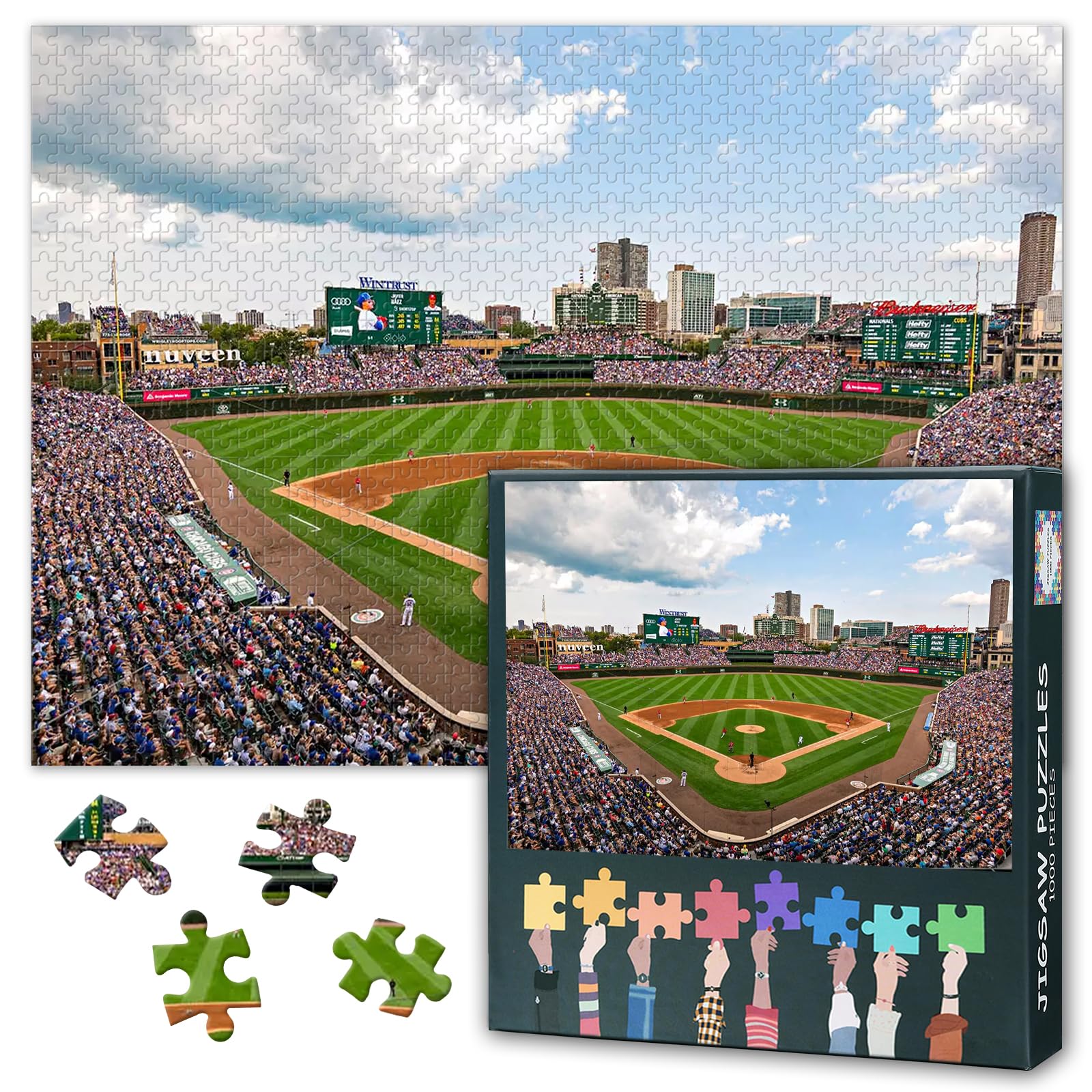 Wrigley Field 1000 Piece Jigsaw Puzzle by TUMOVO - Chicago Baseball Stadium Puzzle for Adults, 27.5x19.7 Inches, Includes Reference Poster