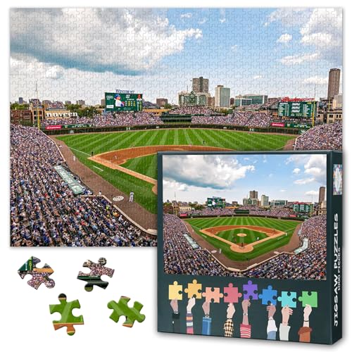 Wrigley Field 1000 Piece Jigsaw Puzzle by TUMOVO - Chicago Baseball Stadium Puzzle for Adults, 27.5x19.7 Inches, Includes Reference Poster