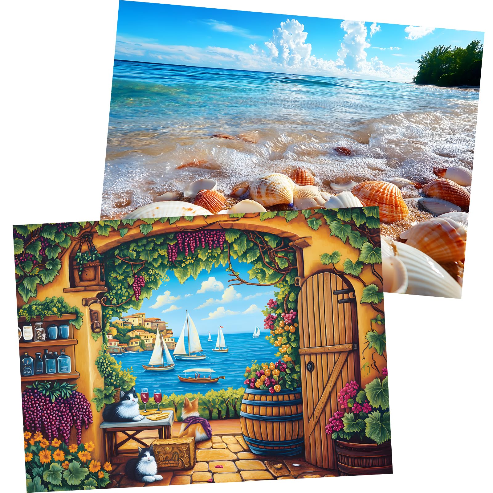 WSCXSC 300 Piece Jigsaw Puzzle Set – 2 Scenes: Winery & Beach – for Adults, Kids, Seniors – Recycled Cardboard