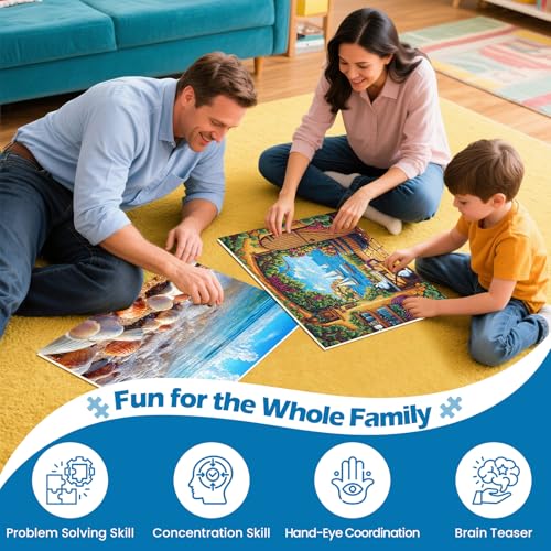 WSCXSC 300 Piece Jigsaw Puzzle Set – 2 Scenes: Winery & Beach – for Adults, Kids, Seniors – Recycled Cardboard