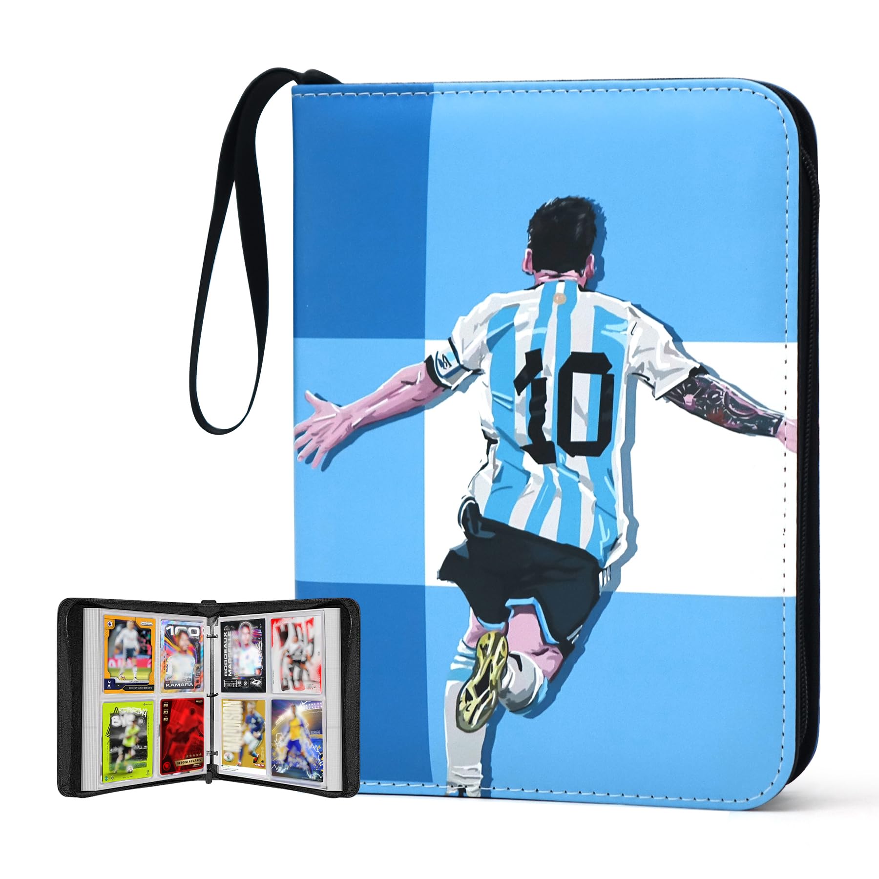WTVIDAS 400-Pocket Soccer Card Binder – Waterproof PU, 50 Removable Sheets, Zipper & Wrist Strap