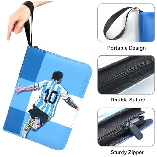 WTVIDAS 400-Pocket Soccer Card Binder – Waterproof PU, 50 Removable Sheets, Zipper & Wrist Strap