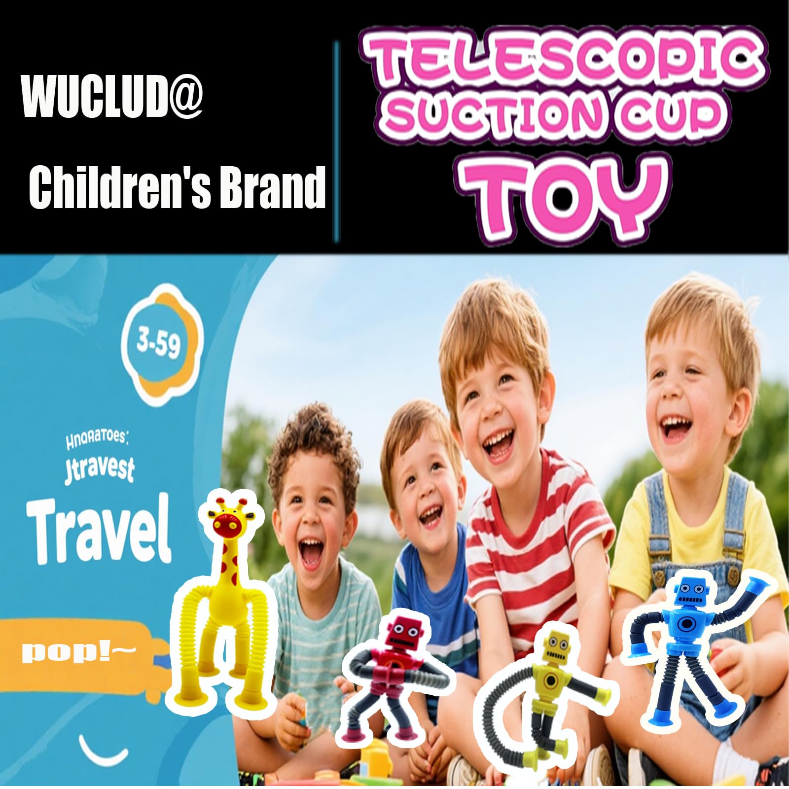 WUCLUD 6-Pack Telescopic Suction Cup Pop Tubes – Sensory Fidget Toys for Kids, Classroom Prizes, and Travel