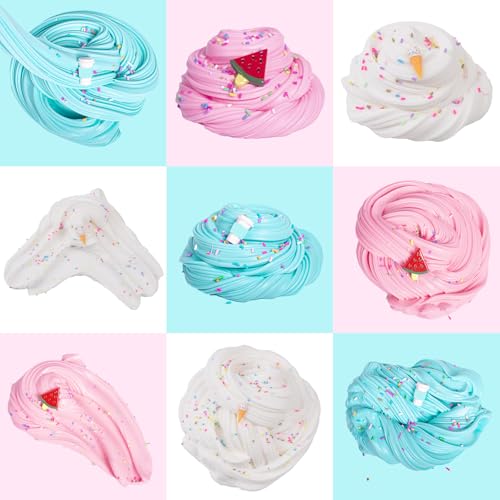 WUHUANIU Scented Slime Kit 3 Pack Butter Slime - Pink Watermelon, White Ice Cream, Sea Blue Coffee - Super Soft Non Sticky DIY Surprise Slime (3x100ml)