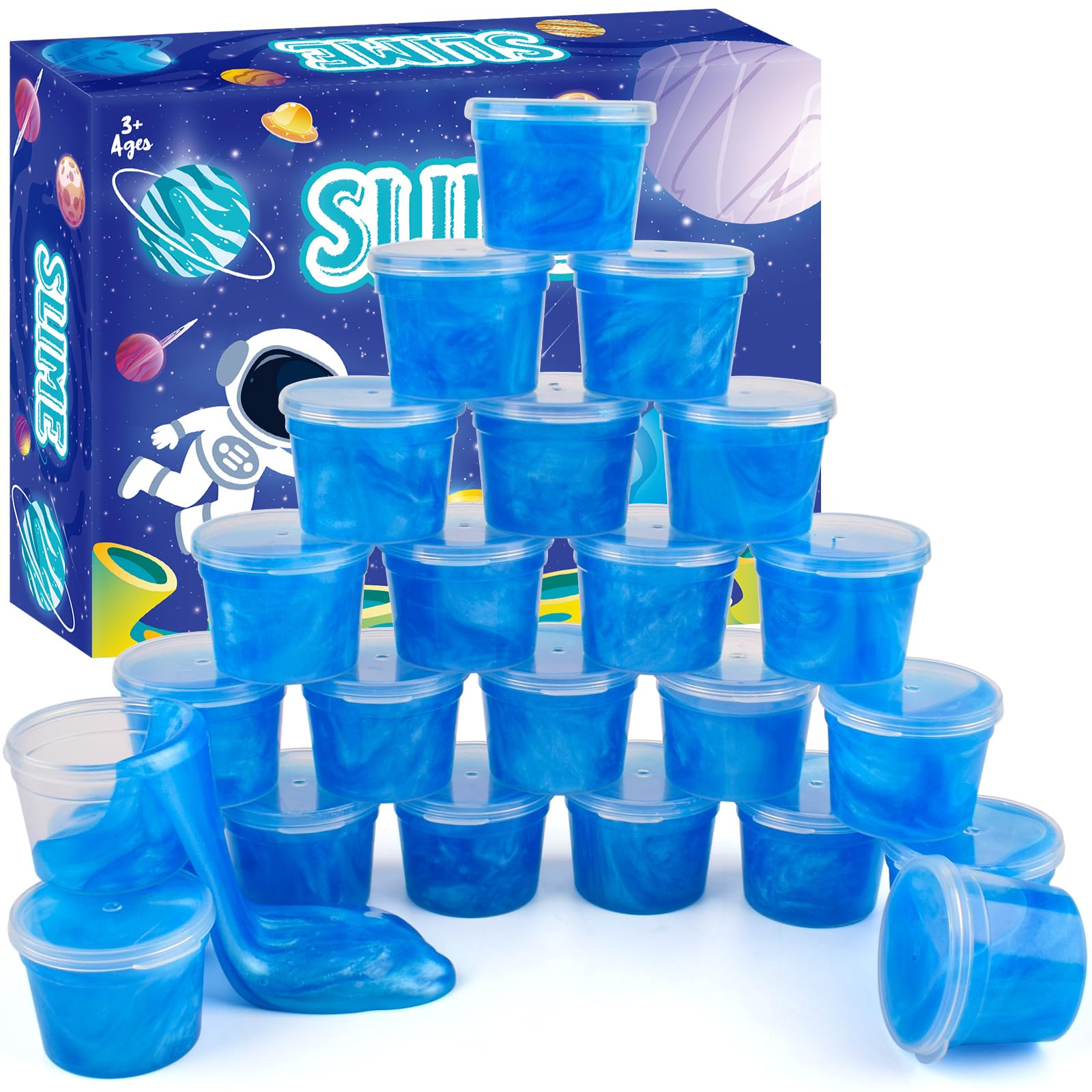 WUJYLY Galaxy Slime 24 Pack – Blue Non-Sticky Slime for Kids Party Favors, Classroom Rewards & Stocking Stuffers