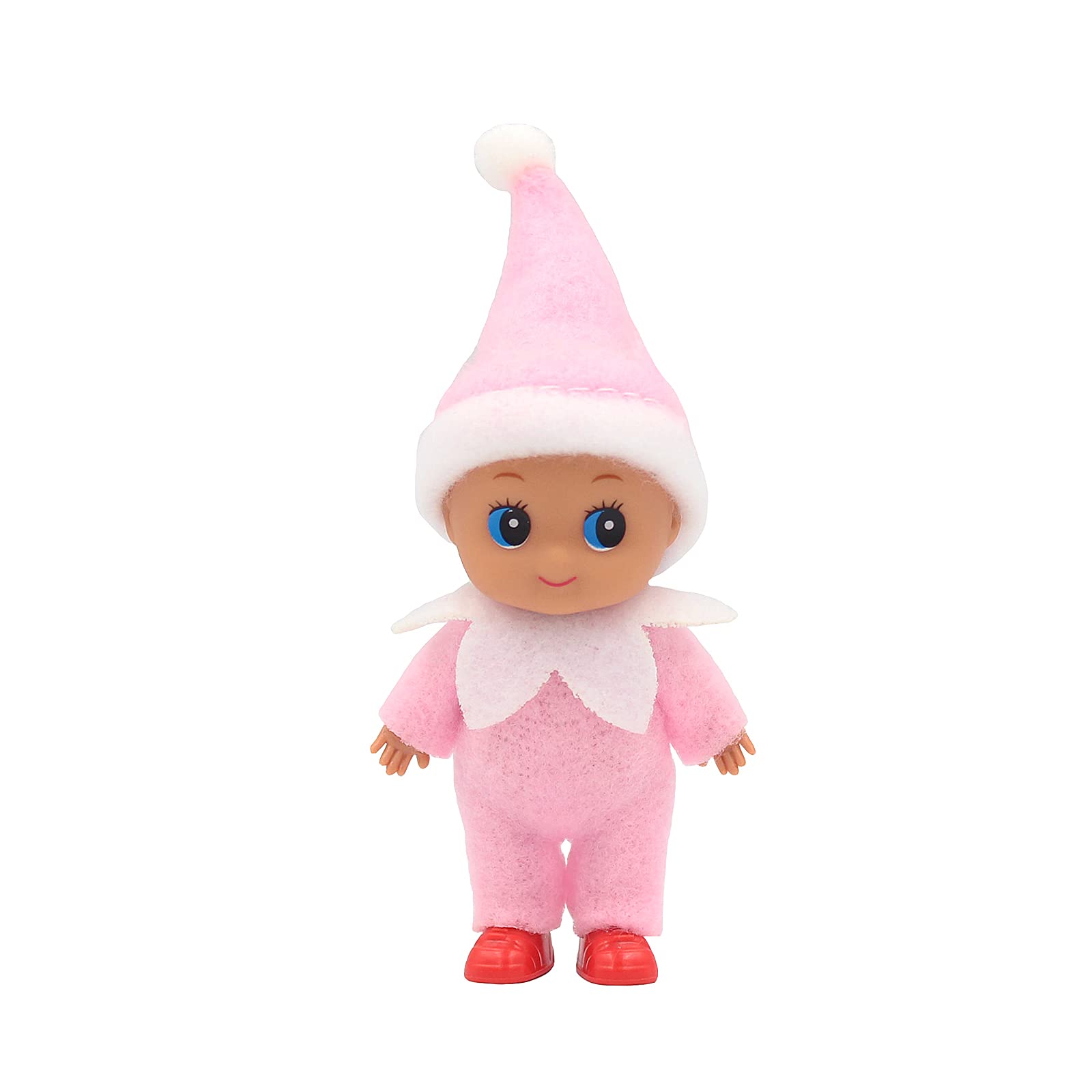 WULEEUPER Dark Skin Baby Elf Doll - Pink, 11cm, Removable Clothes & Shoes, for Elf Family or Dollhouse