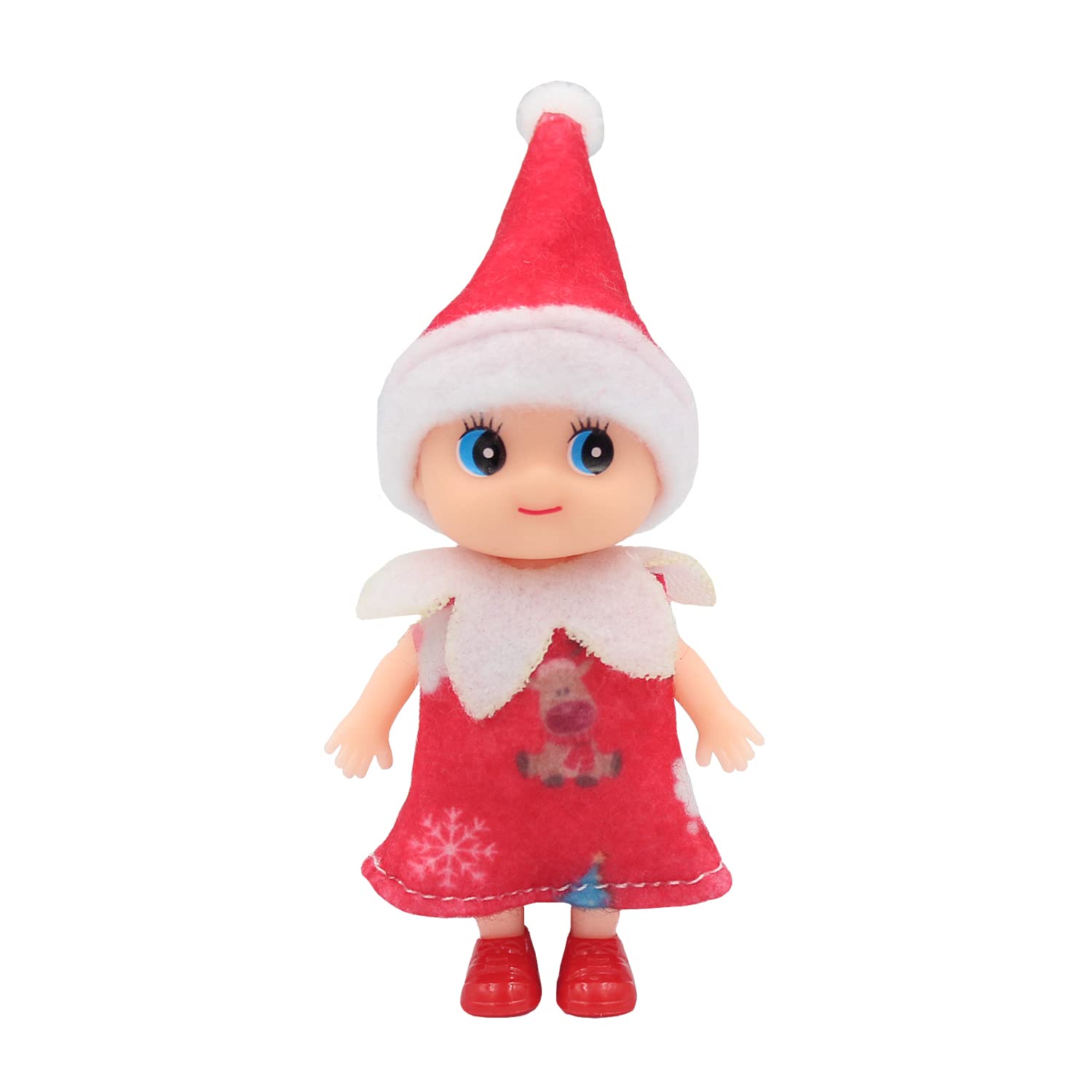 WULEEUPER Tiny Baby Elf Doll - 11cm Miniature Christmas Elf with Movable Limbs and Removable Outfit (Red Dress)