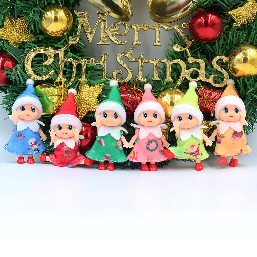 WULEEUPER Tiny Baby Elf Doll - 11cm Miniature Christmas Elf with Movable Limbs and Removable Outfit (Red Dress)