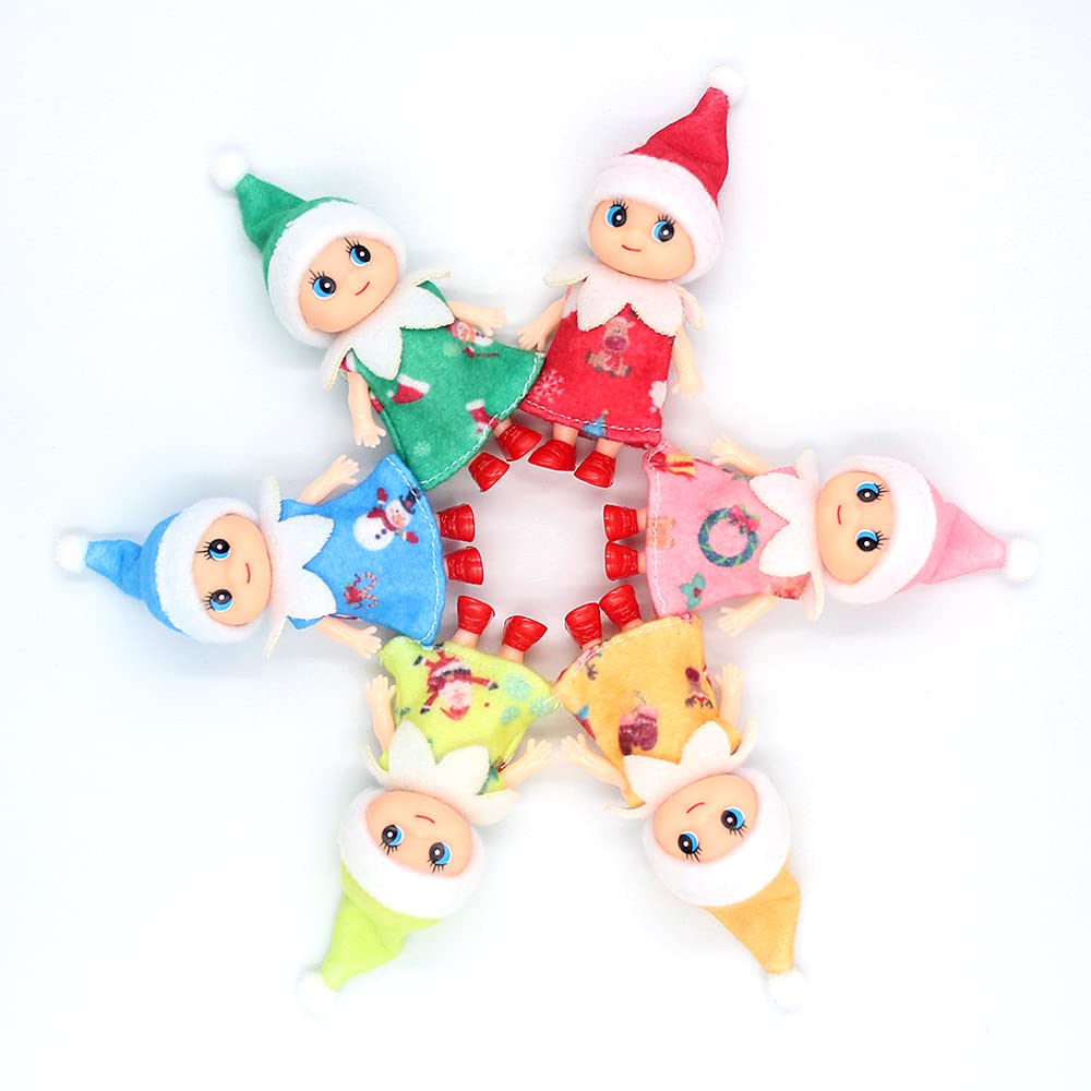 WULEEUPER Tiny Baby Elf Doll - 11cm Miniature Christmas Elf with Movable Limbs and Removable Outfit (Red Dress)