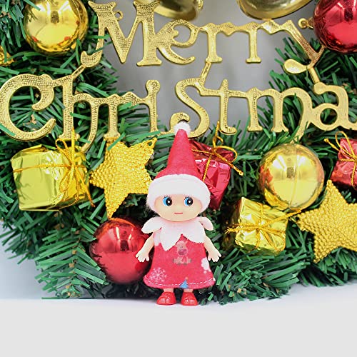 WULEEUPER Tiny Baby Elf Doll - 11cm Miniature Christmas Elf with Movable Limbs and Removable Outfit (Red Dress)