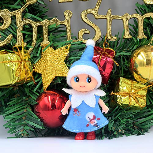 WULEEUPER Tiny Baby Elf Doll (Blue Dress) - 11cm Christmas Miniature Elf Decoration for Doll Houses, Newborn Gift
