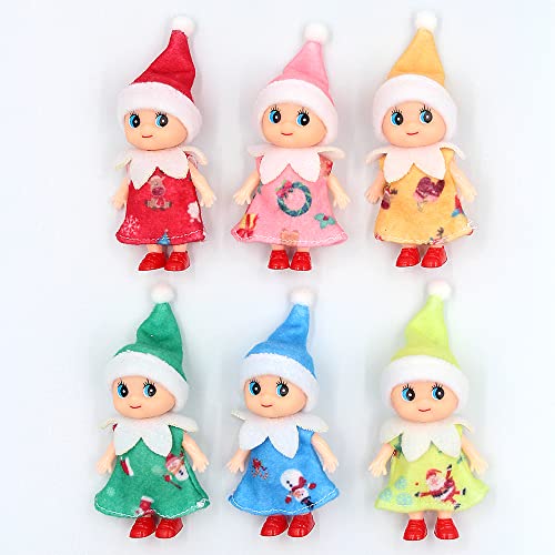 WULEEUPER Tiny Baby Elf Doll (Blue Dress) - 11cm Christmas Miniature Elf Decoration for Doll Houses, Newborn Gift