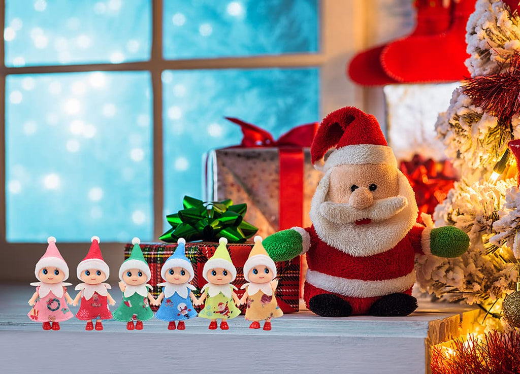 WULEEUPER Tiny Baby Elf Doll (Blue Dress) - 11cm Christmas Miniature Elf Decoration for Doll Houses, Newborn Gift