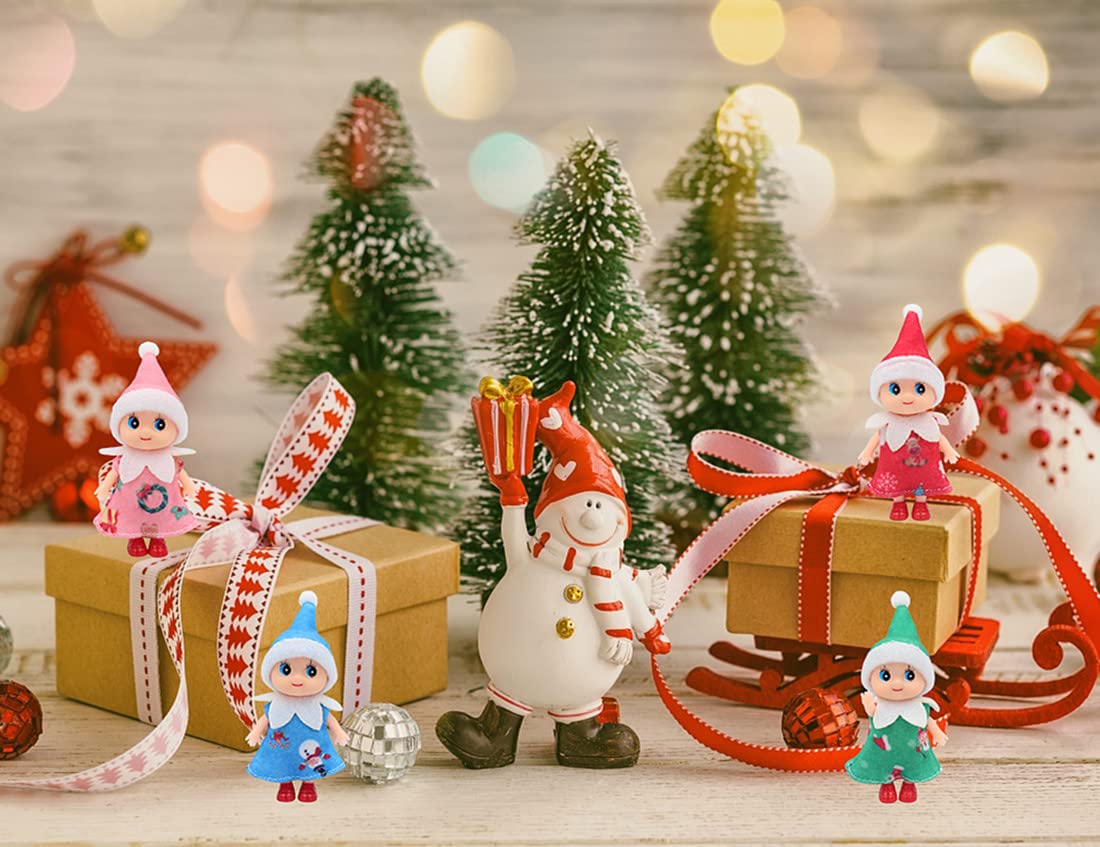WULEEUPER Tiny Baby Elf Doll (Blue Dress) - 11cm Christmas Miniature Elf Decoration for Doll Houses, Newborn Gift