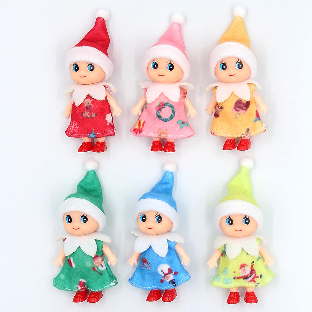 WULEEUPER Tiny Baby Elf Doll (Blue Dress) - 11cm Christmas Miniature Elf Decoration for Doll Houses, Newborn Gift