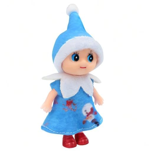 WULEEUPER Tiny Baby Elf Doll (Blue Dress) - 11cm Christmas Miniature Elf Decoration for Doll Houses, Newborn Gift