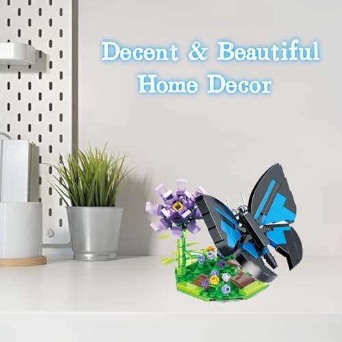 WULOBOOI Blue Morpho Butterfly Building Set – 159-Piece Insect Collection with Flowers for Home Decor