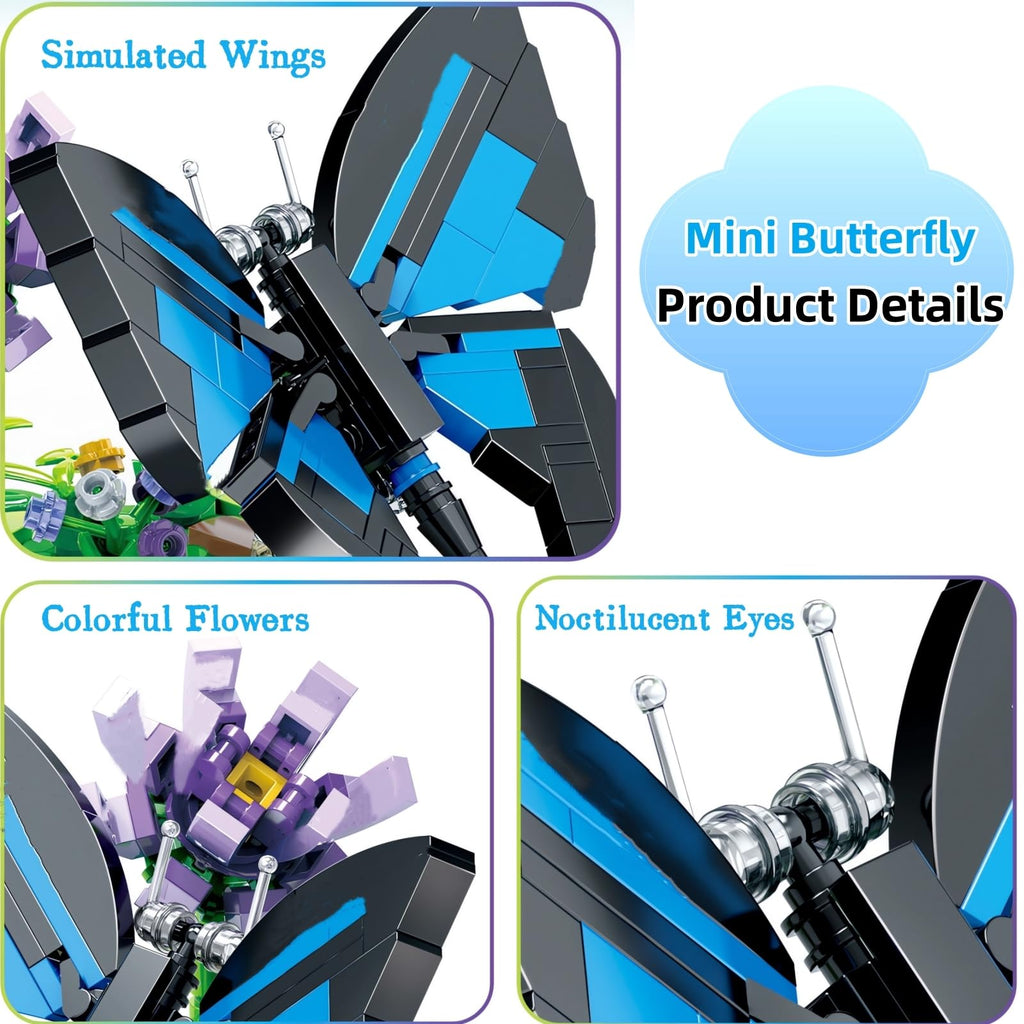 WULOBOOI Blue Morpho Butterfly Building Set – 159-Piece Insect Collection with Flowers for Home Decor