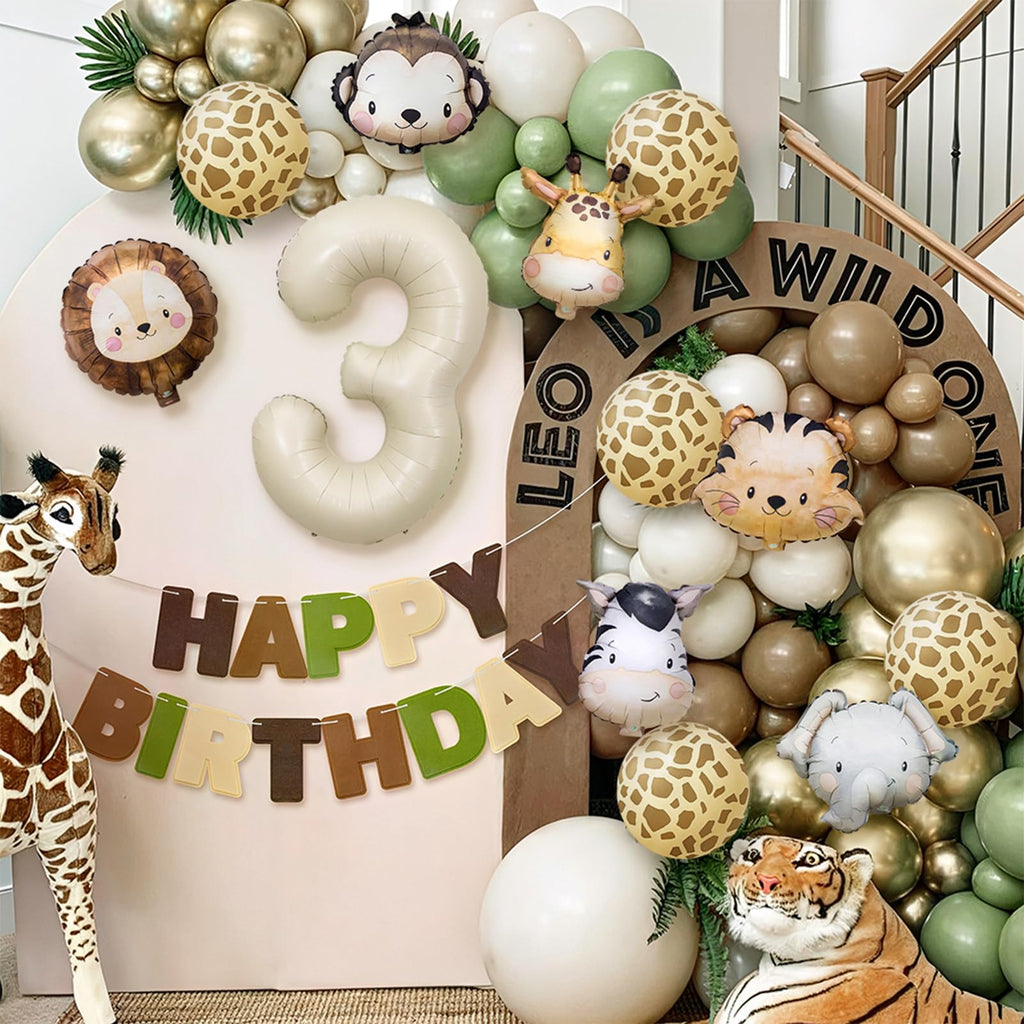 Wuokkig Cream Safari Balloon Garland Kit for 2nd Birthday – 55-Piece Jungle Animal Decor Set with Number 2 Foil Balloon