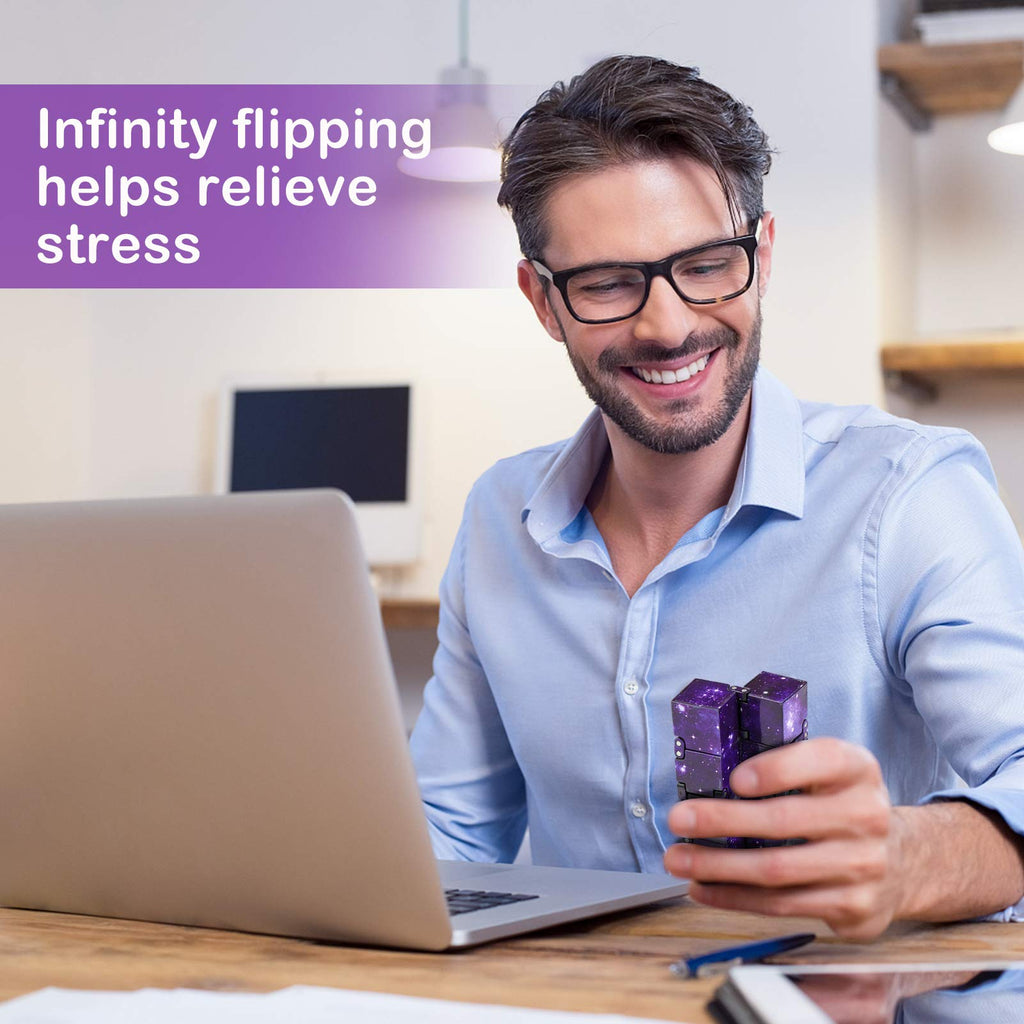 WUQID Infinitycube Fidget Toy, Blue & Purple Galaxy – Pocket-Sized Noiseless Polyhedron for Focus and Stress Relief