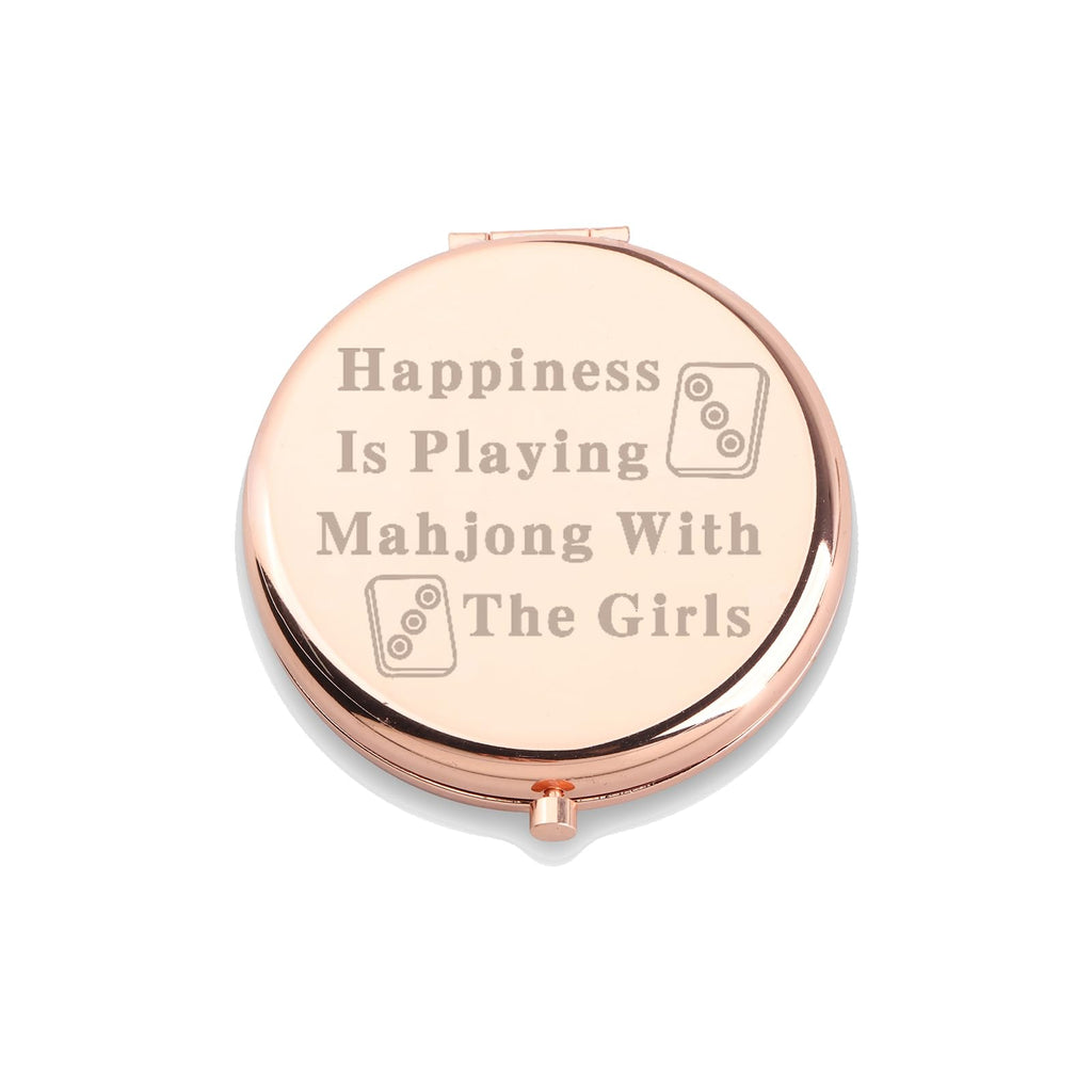 WUSUANED Funny Mahjong Makeup Mirror – Double-Sided Stainless Steel Mirror with Engraved Message, Gift for Mahjong Lovers
