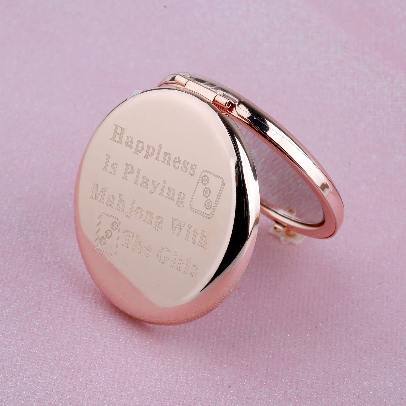 WUSUANED Funny Mahjong Makeup Mirror – Double-Sided Stainless Steel Mirror with Engraved Message, Gift for Mahjong Lovers