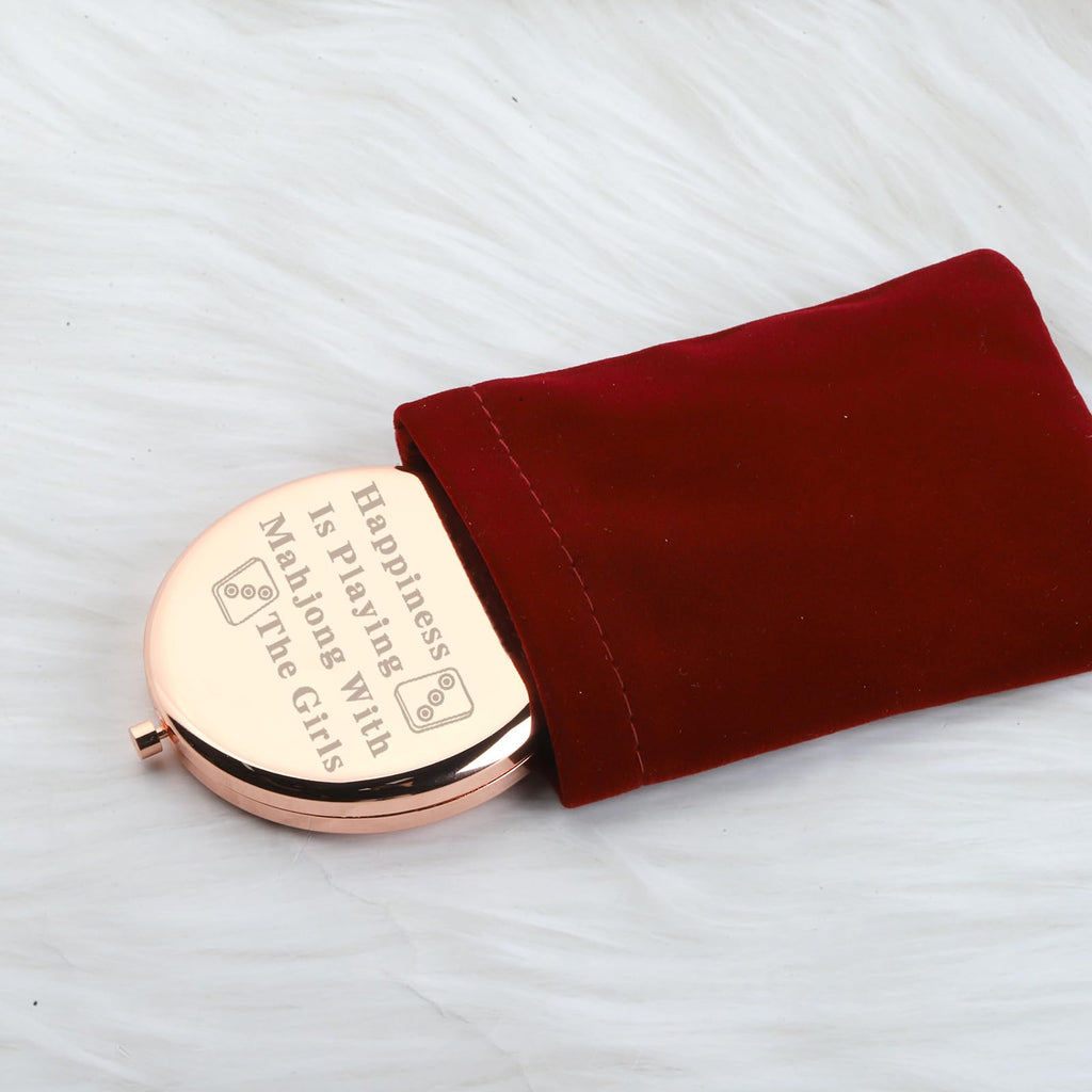 WUSUANED Funny Mahjong Makeup Mirror – Double-Sided Stainless Steel Mirror with Engraved Message, Gift for Mahjong Lovers